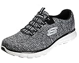 Skechers Synergy Beyond words Womens Fashion Sneaker, Black/White/Silver, 8 US