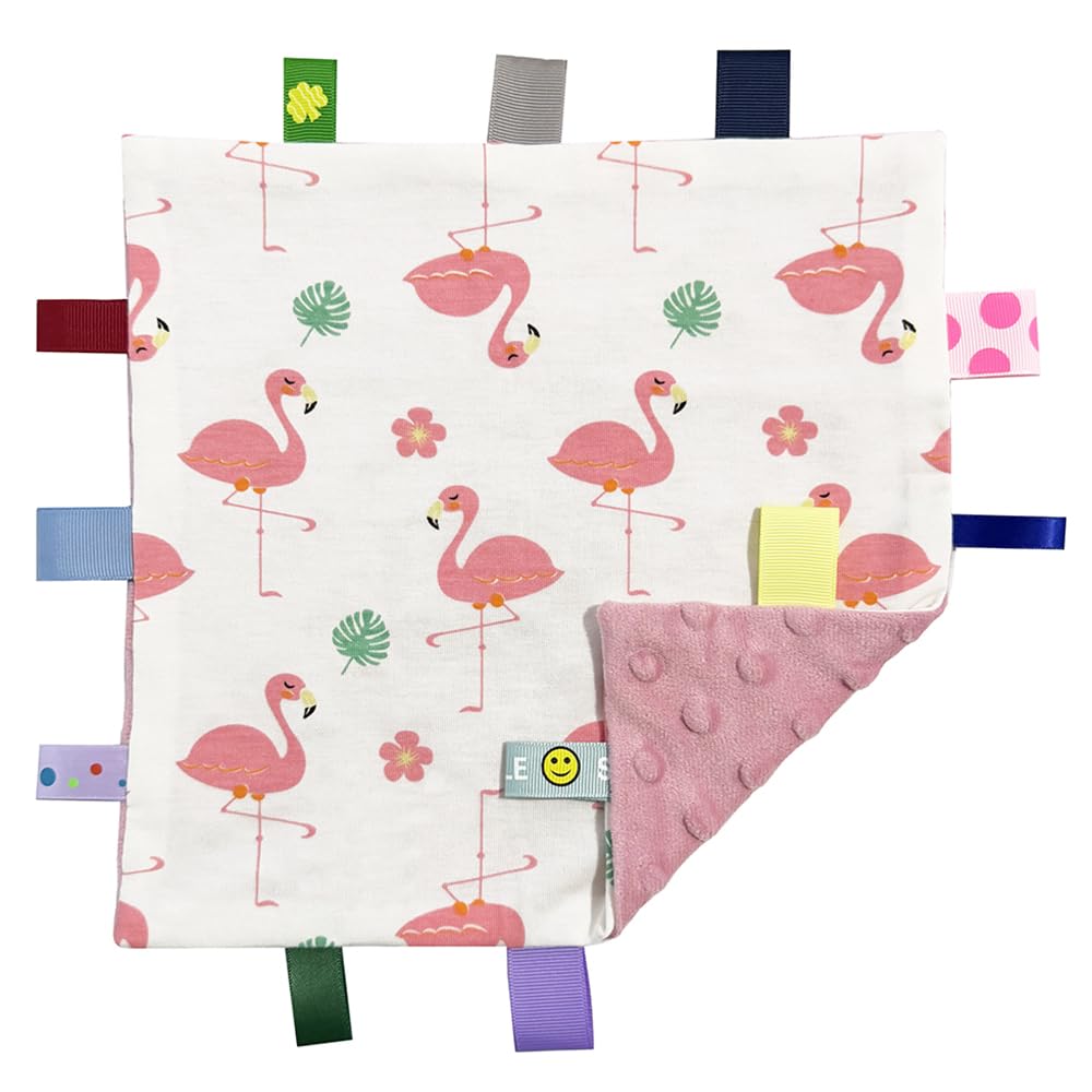 G-Tree Baby Pink Comforter Blanket with Tag - Flamingo Animal Security Blanket with Plain Pink Textured Underside