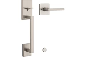 Kwikset San Clemente Front Door Handle No Lock, Entry Handleset Exterior with Interior Reversible Handed Lever, Non-Locking, Satin Nickel, Deadbolt Not Included, with Microban Protection
