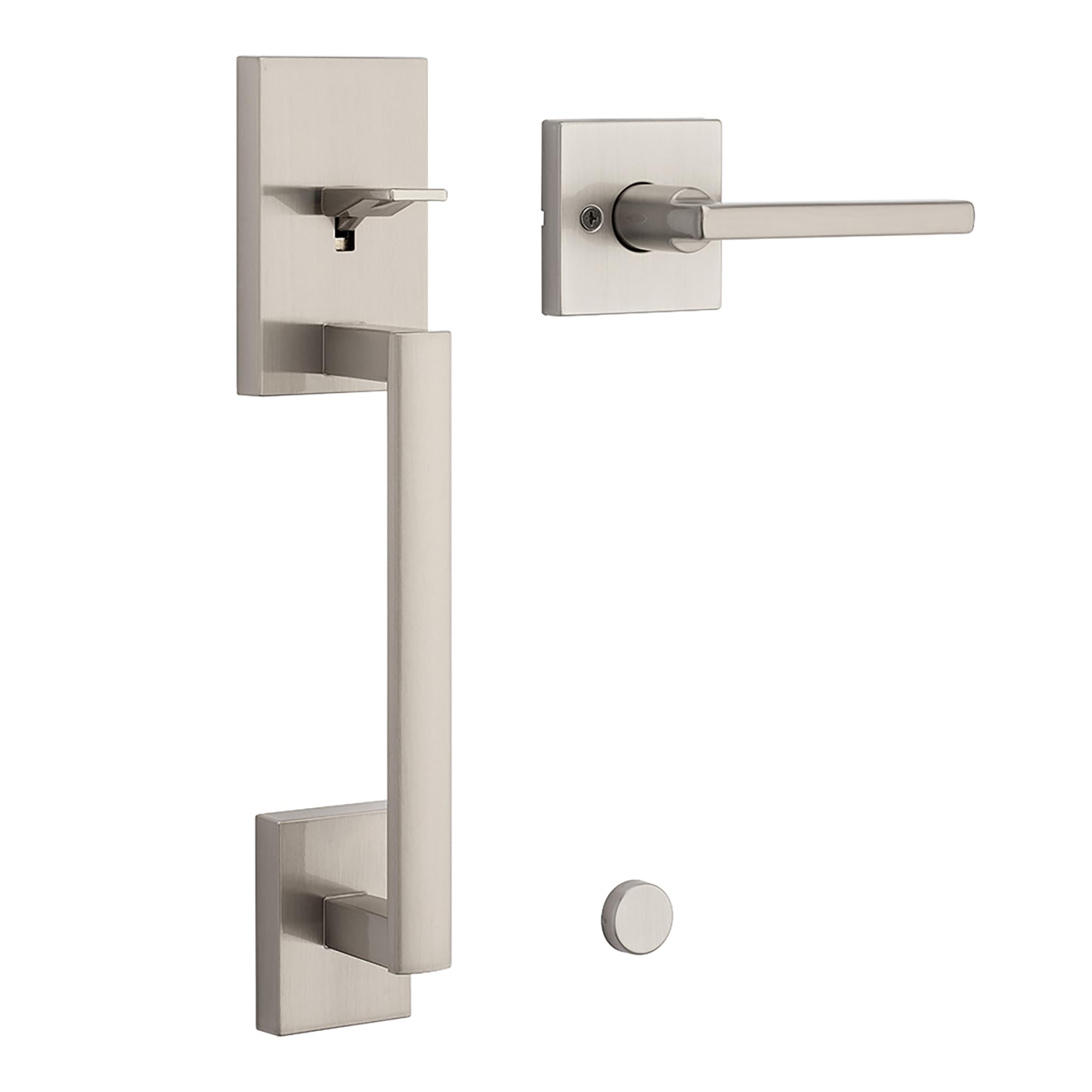 Kwikset 98150-012 San Clemente Handle with Interior Halifax Lever Featuring Microban Antimicrobial Product Protection, Satin Nickel Front Door Hardware Does Not Include a Deadbolt