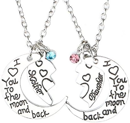 Power Wing I love you to the moon and back Mother Daughter Necklace Love Heart Pendant Mom Christmas Jewelry (Mother Daughter 01)