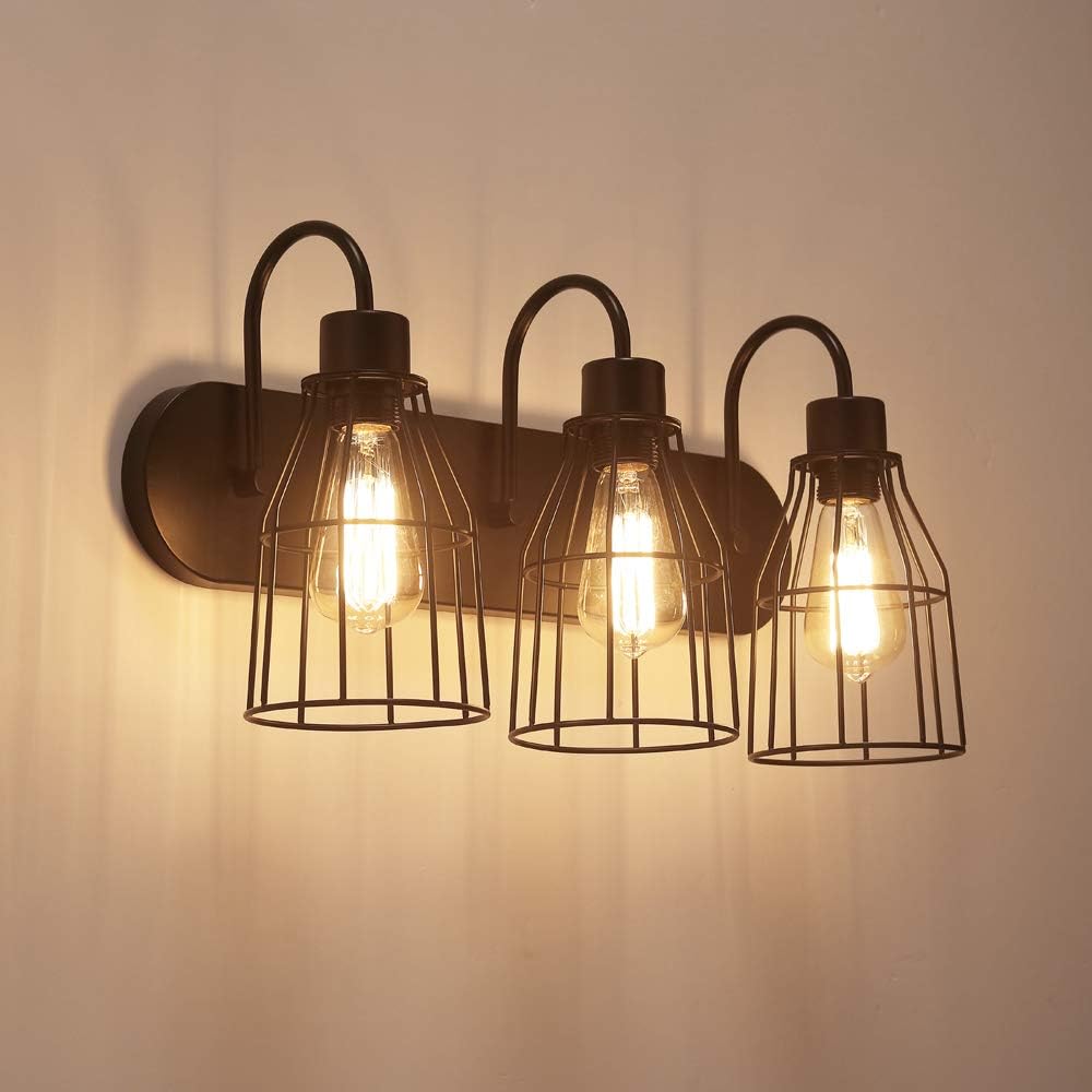 ZZ Joakoah 3-Light Bathroom Vanity Light, Industrial Metal Cage Wall Sconce Vintage Wall Lamp Light Fixture for Bathroom Kitchen Living Room Vanity Hallway. - - 