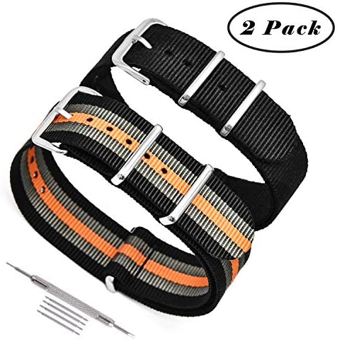NATO Watch Straps 2 Pack Ballistic Nylon Replacement Watch Bands Military Canvas with Stainless Steel Buckle for Men Casual Classic Watches Accessories 20mm 22mm