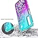 Galaxy A7 2018 Case with Tempered Glass Screen Protector, NageBee Glitter Liquid Sparkle Floating Waterfall Diamond Durable Girls Women Cute Case for Samsung Galaxy A7 2018 (A750) -Aqua/Purple