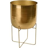 Serene Spaces Living Modern Mid‑Century Metal Indoor Planter with Stand, Gold Planter Pot, Indoor Plants – Decorative Planter
