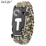 Wooboo 5 in 1 Outdoor Survival Gear Escape Paracord Bracelet Flint Whistle Compass Scraper(Camouflage)