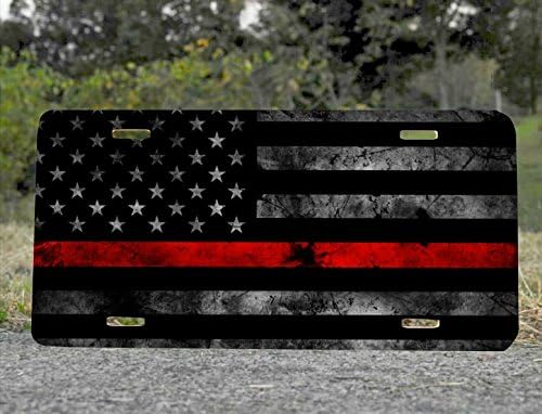 Thin Red Line American Flag 6x12, Metal License Plate