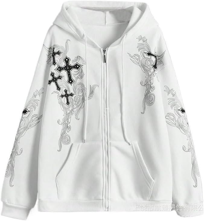 Tyadorw Gothic Spider Graphic Hoodies Y2K Goth Oversized Zip Up