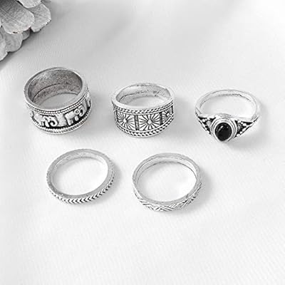 Campsis Vintage Ring Floral Rings Set Blackstone Ring Join Knuckle Ring Hand Accessories For Women And Girls Amazon Sg Beauty