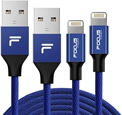 FOCUSPOWER 2PACK (3.3+6.6)FT Lightning Cable Linen Braided Fast Charging Cable 8pin Lightning to USB Cable for iPhone 7/7+/6/6+/6s/6s+/5/5s/5c/SE, iPad and More (Navy Blue)