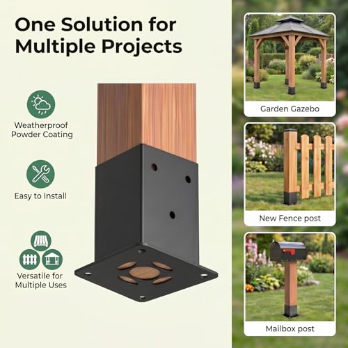 ORIGLE 4×4 Post Base 4Pack, Inner Size 3.6"x3.6" Post Brackets, Heavy Duty Powder-Coated Post Anchor Matte Black Wood Post Brackets for Pavilion Deck Railing