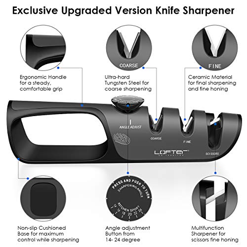 LOFTer Knife Sharpener, Scissors Sharpener with Angle Adjustment Knob