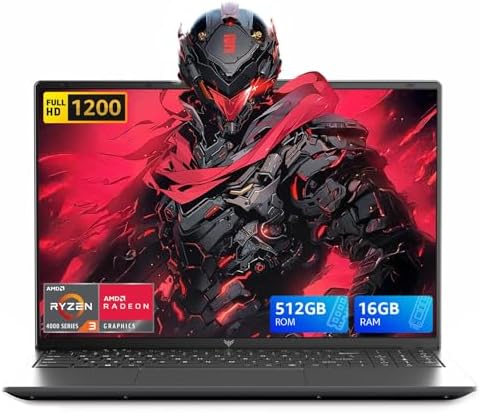 Ordinateur Portable 16 Pouces, Processeur Ryzen 4300U, Jusqu'à 3,7 GHz, 16 Go de Mémoire Vive DDR4, SSD de 512 Go, Carte Graphique Radeon, Wi-FI, Bluetooth, PC Portable Polyvalent pour