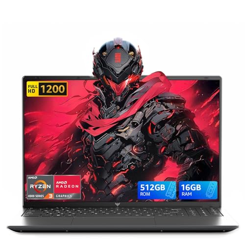 Ordinateur Portable 16 Pouces, Processeur Ryzen 4300U, Jusqu'à 3,7 GHz, 16 Go de Mémoire Vive DDR4, SSD de 512 Go, Carte Graphique Radeon, Wi-FI, Bluetooth, PC Portable Polyvalent pour