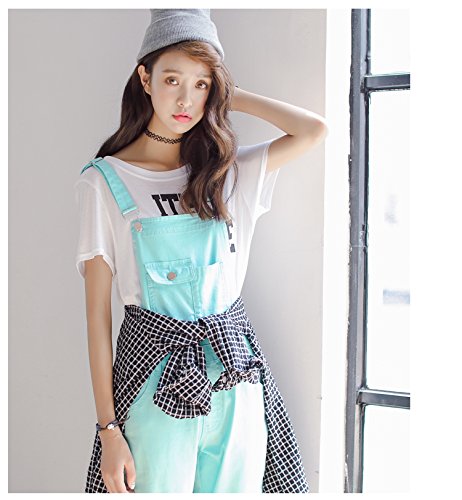Skirt BL Women's Sweet Skinny Pocket Cuffed Long Romper Denim Bib Overall Blue