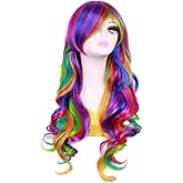 OYSRONG Women Long 27.56''/70cm Rainbow Curly Wig, Colorful Wavy Cosplay Heat Resistant Wig