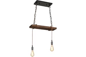 KEESFU 2-Lights Farmhouse Pendant Lights Kitchen Island, Rustic Wooden Ceiling Hanging Light, Height Adjustable, Dining Room Chandelier for Kitchen Island Dining Room Bar Pool Table Cabin.