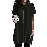 Poetsky Summer Womens Tunic Tops for Leggings with Pockets Short Sleeve Casual Long T Shirts S-3XL