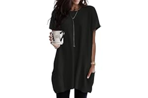 Poetsky Summer Womens Tunic Tops for Leggings with Pockets Short Sleeve Casual Long T Shirts