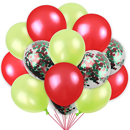 image for RUBFAC 12 Rolls Christmas Streamers, with Confetti Balloons, Red Green