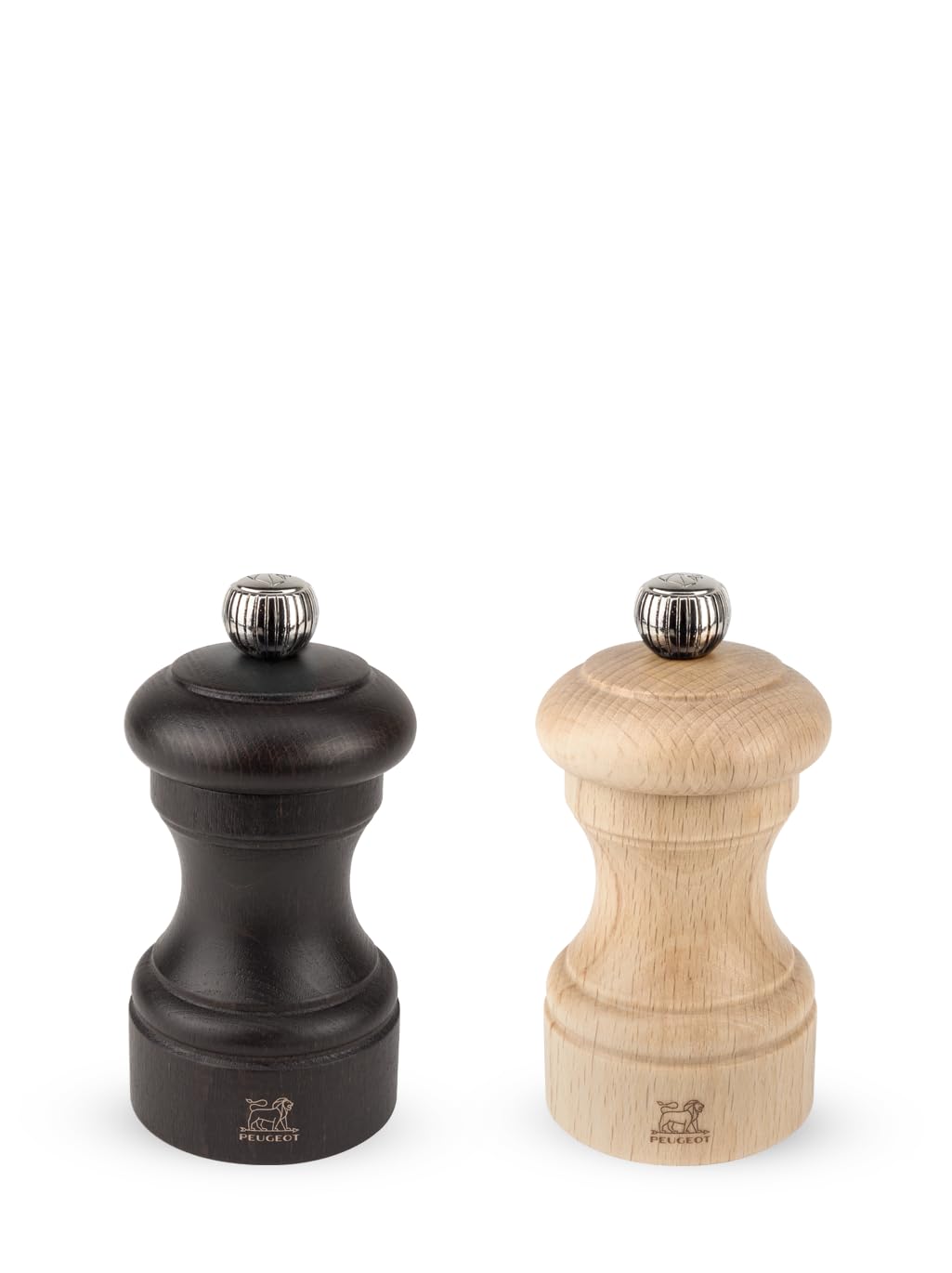 Peugeot - Bistro Manual Salt and Pepper Mill Set - Adjustable Grinders - Beechwood, Chocolate and Natural, 10 cm