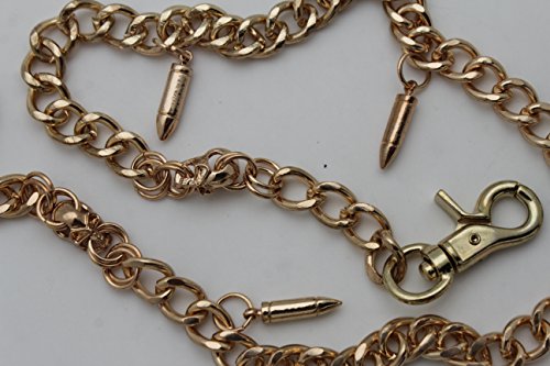 TFJ Men Metal Wallet Chain Biker Keychain Long Gold Skeleton Skulls Bullet Gun Charms