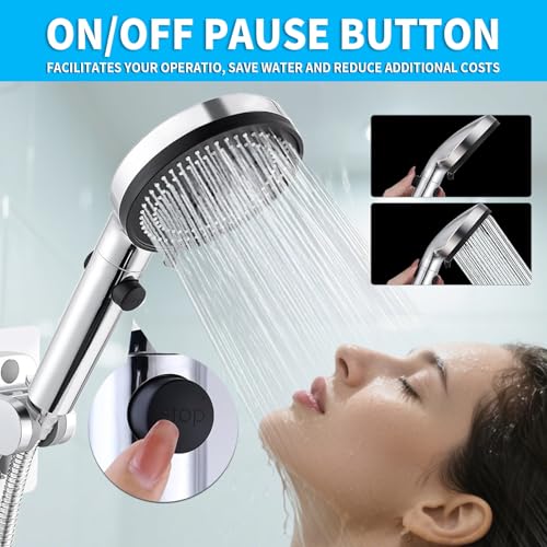 LETOUR Stainless Steel Handheld Shower Head Set, 5.12in, 3 Spray Settings Wall-Mounted ABS Chrome Finish with Silicone Nozzles – Ideal for Hotels & Home Bathrooms