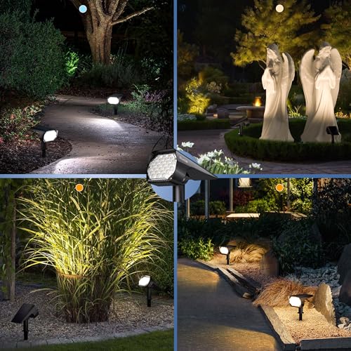 Quntis 4 x Outdoor LED Solar Spotlights 28 LEDs with Lenses, 6 Modes Solar Garden Lights, 3 Colour and USB-C Charging, Powerful Outdoor LED Spotlight Solar Lights for Courtyard Trees