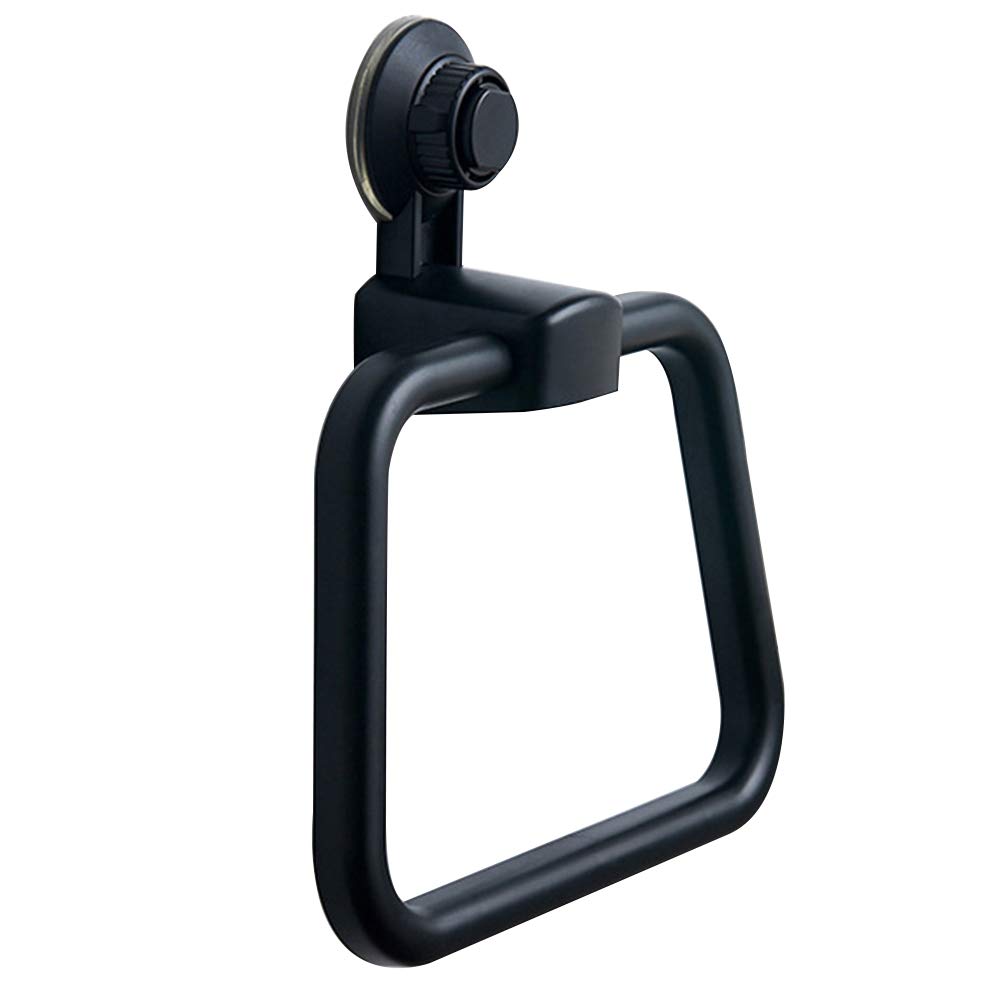 Yardwe Vacuum Suction Cup Bathroom Towel Ring Square Shower Dish Towel Ring Hanger Kitchen Wall Hanger (Black)