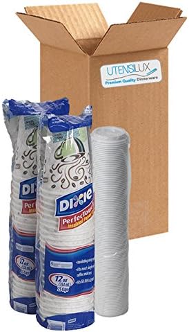 Utensilux Disposable Hot Cups, 12 Oz Cups / 50 Count + 50 White Lids