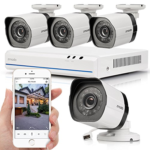 Zmodo-Simplified-PoE-Security-System-4-Channel-NVR-4-x-720p-Outdoor-Bullet-Cameras-with-Customizable-Motion-Detection-Adjustable-Night-Vision-No-Hard-Drive