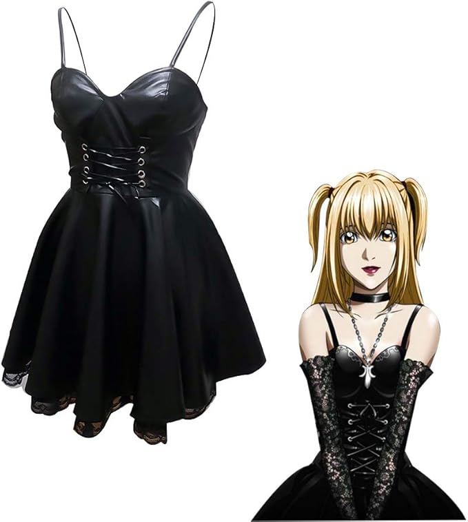 BingLing Death Note Misa Amane Cosplay Costume MisaMisa Black PU Imitation Leather Sexy Skirt 