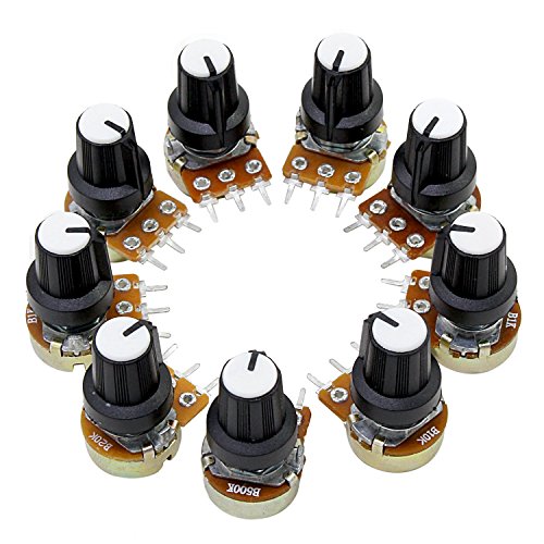 Wimas 45PCS 9 Values Linear Potentiometer 3 Terminal Rotary Potentiometer with Cap Nuts and Washer 1K 5K 10K 20K 50K 100K 250K 500K 1M