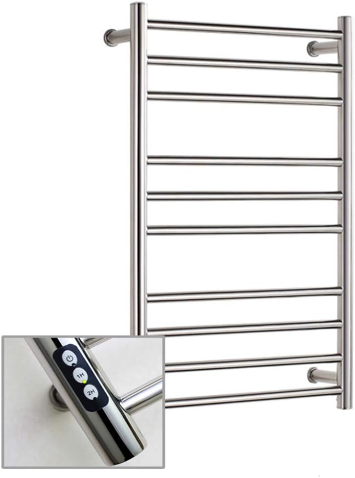 Electric Towel Warmer Built-in Timer Polished Square Tube/Round Tube Heated Drying Rack Plug-in/Hardwired, for Bathroom, Sauna, Spa