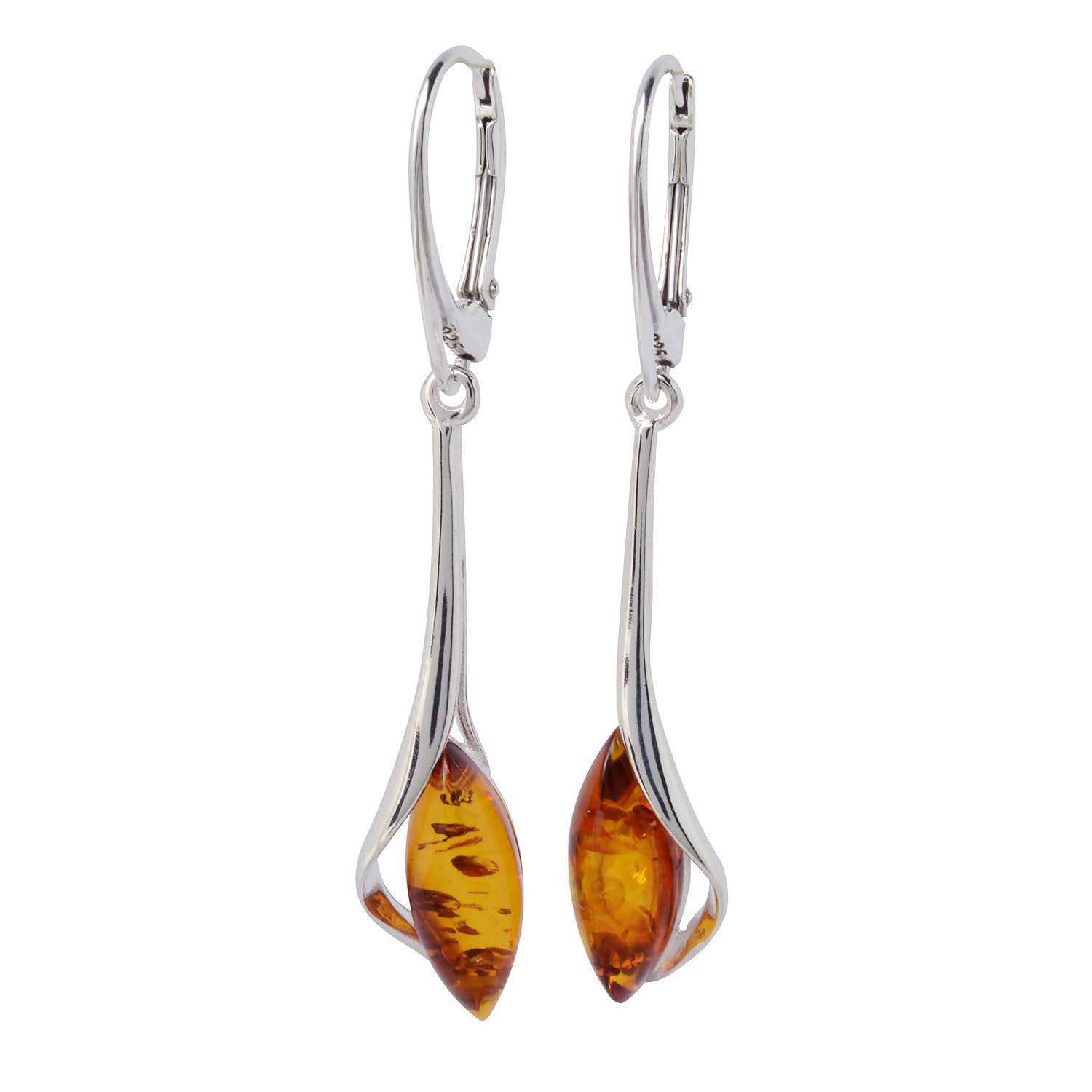 Sterling Silver and Baltic Honey Amber Dangling Earrings Angela