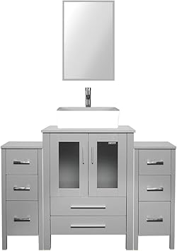48 Inch Grey Bathroom Vanity Rectangle Vessel Sink Combo 2 Small Side Cabinets Removable Mdf Board Free Stand Vanity 1 5 Gpm Faucet Bathroom Bowl With Pop Up Drain Bathroom Vanity Amazon Com