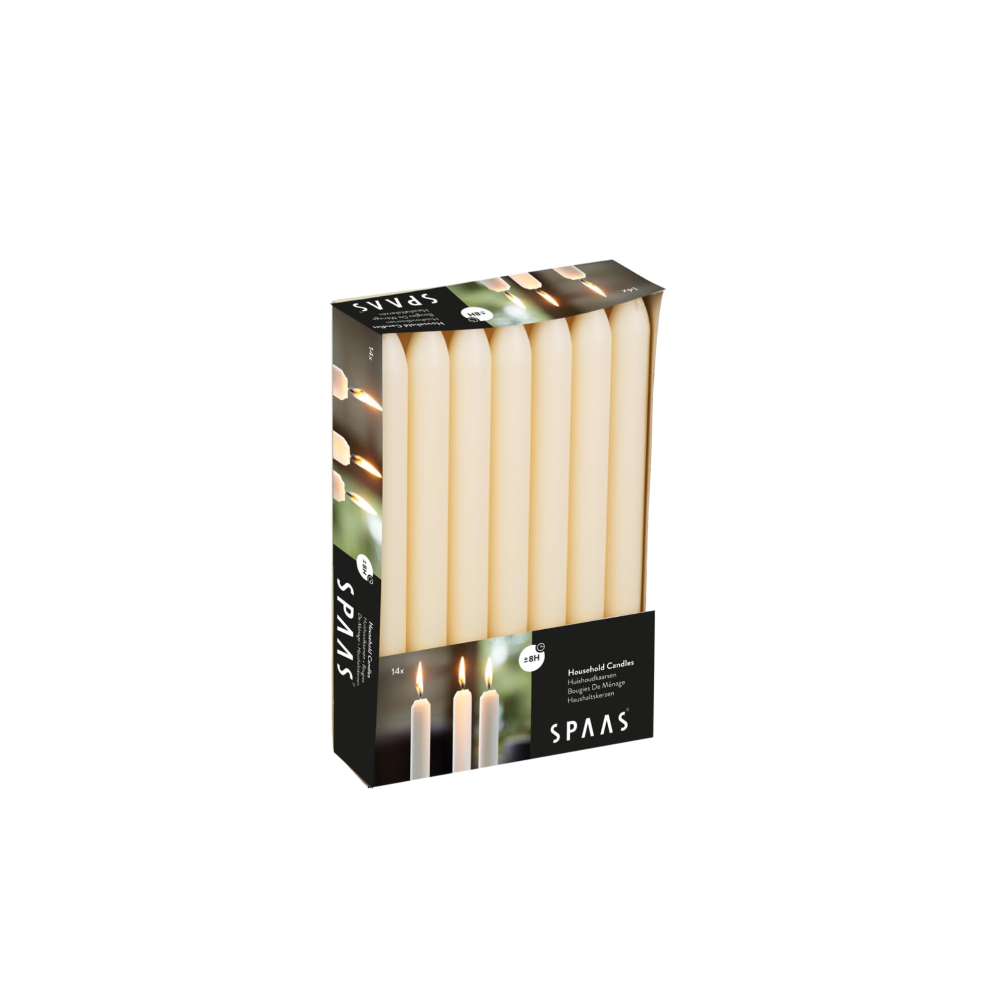 Spaas 14 Tapered Dinner Candles 21/220 mm, ± 8 Hours, Unscented, Ivory