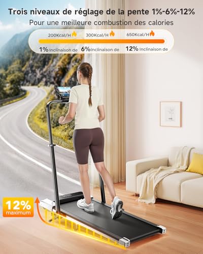 6 in 1 Treadmill, Slope 1%-6%-12%, Speed 12km/h, Telescopic Riser Height 115CM, Riser Angle 95°-105°, 2.5 HP, Compact and Portable,Family Friendly
