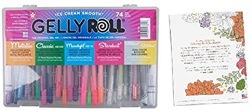 UPC 724696647812, Sakura 74-Pen Gelly Roll Artist Gel Pen Set [Metallic, Classic, Moonlight, Stardust, Shadow] Includes Adult Coloring Book Nature By ACBOTMC