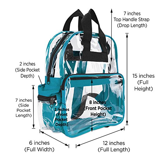 DALIX Clear Backpack Bags Smooth Plastic Transparent See Through in Teal