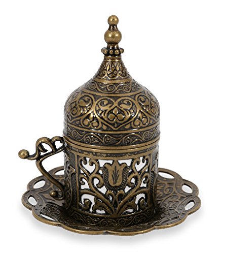 Traditional Design Brass Cast Turkish Armenian Arabic Greek Coffee Cup Mug Espresso Cup Tea Cup with Saucer-(CC-208)