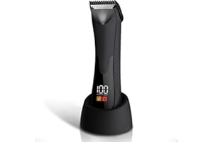 7d24hcare Groin Hair Trimmer - Electric Manscape Trimmer for Men, Waterproof Ball Trimmer for Pubic/Body/Groin Grooming with Ceramic Blade, LED Light, Charging Base