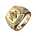 PMTIER Men's Cubic Zirconia Masonic Freemason Gold Plated Stainless Steel Rings Size 13