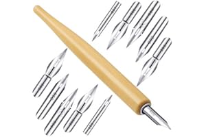 JRVT 11 Pieces Comic Pen Nib Set, G Ink Pen Nib Stainless Steel Drawing Calligraphy with Wooden Holder for Writing, Painting, Signing(White)