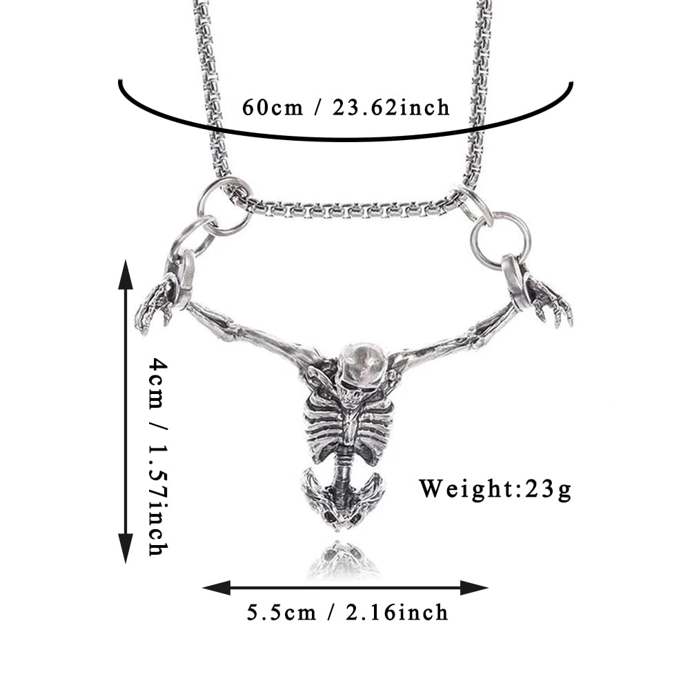 TKHLT Punk Skeleton Skull Necklace Captivity Skull Pendent Biker Rock Jewelry Gift for Men and Women