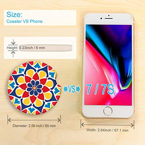 Absorbent Stone Car Coasters for Drinks, Beautiful Mandala Style Absorb Condensation for protect the Car cup holder and keep your car clean,Small 2.6" Diameter,Set of 2