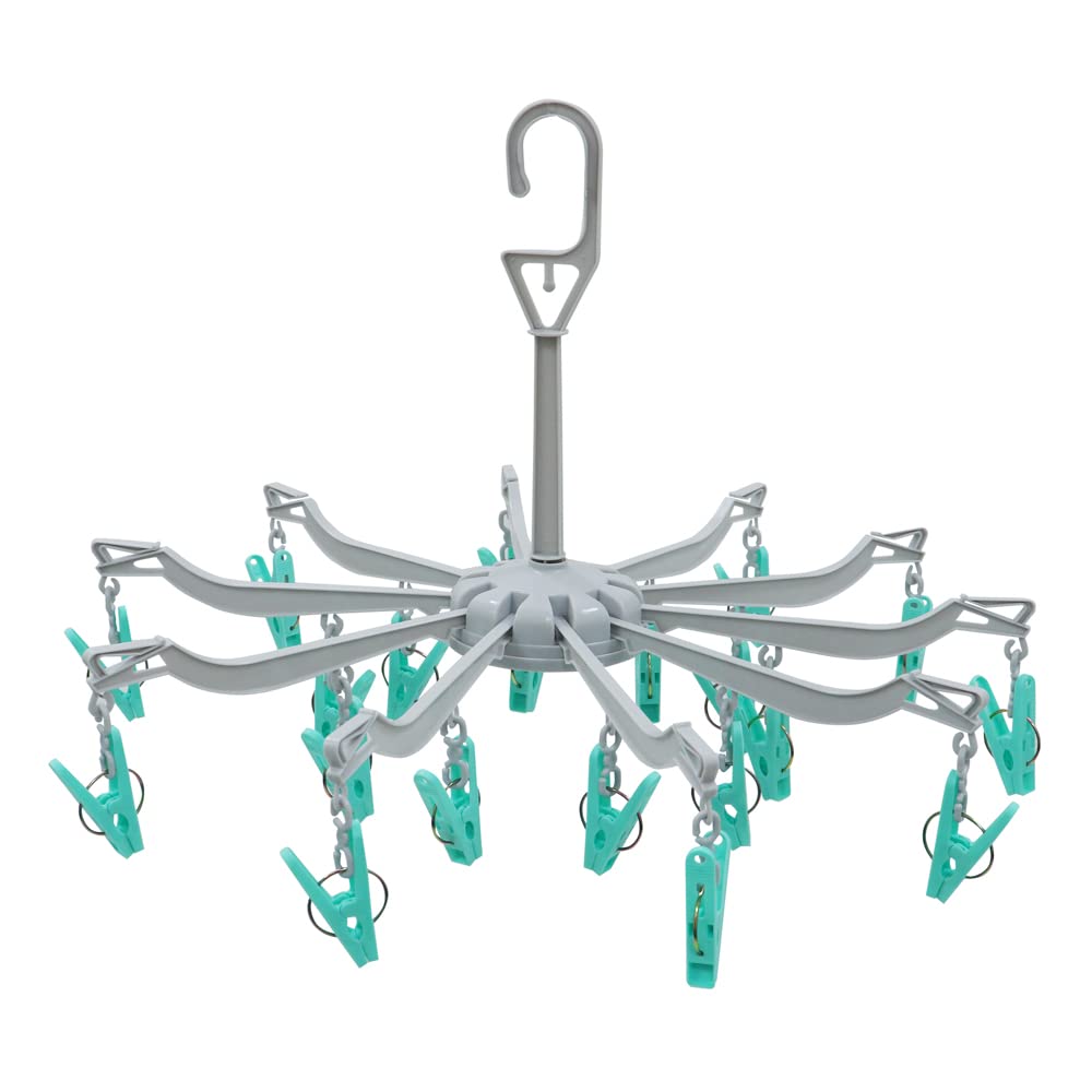JVL 10 Arm Folding Sock Dryer Complete with 20-Piece Pegs, Aqua, Grey, White, One Size, 19-294