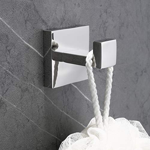 Nolimas Bath Towel Hook SUS 304 Stainless Steel Square Clothes Towel Coat Robe Hook Cabinet Closet Door Sponges Hanger for Bath Kitchen Garage Heavy Duty Wall Mounted, Chrome Polished Finish,2Pack
