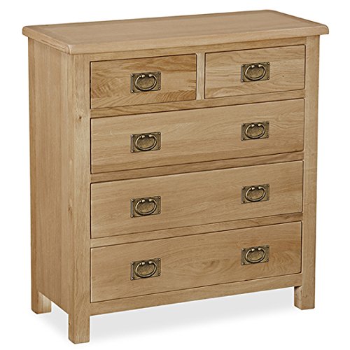 Roseland Furniture Surrey Oak 2+3 Chest of Drawers, Brown, 90 x 85 x 38 cm