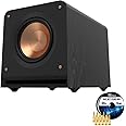 Klipsch RP-1000SW: High-Excursion 10" Subwoofer for Superior Bass - Ebony Bundle with Deco Gear 100ft Long 16 AWG Speaker Wire + Brass Speaker Banana Plugs, 5-Pair